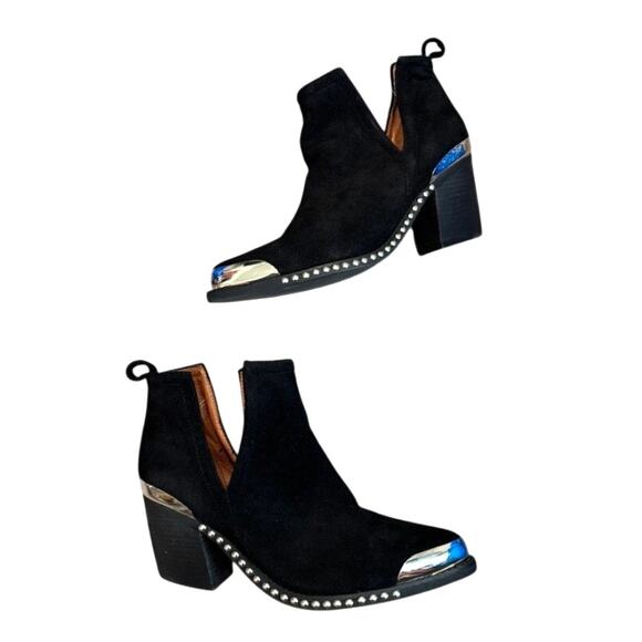Jeffrey Campbell Optimum Black Oiled Suede Silver Studded Boots 8 Western Punk - Picture 1 of 9
